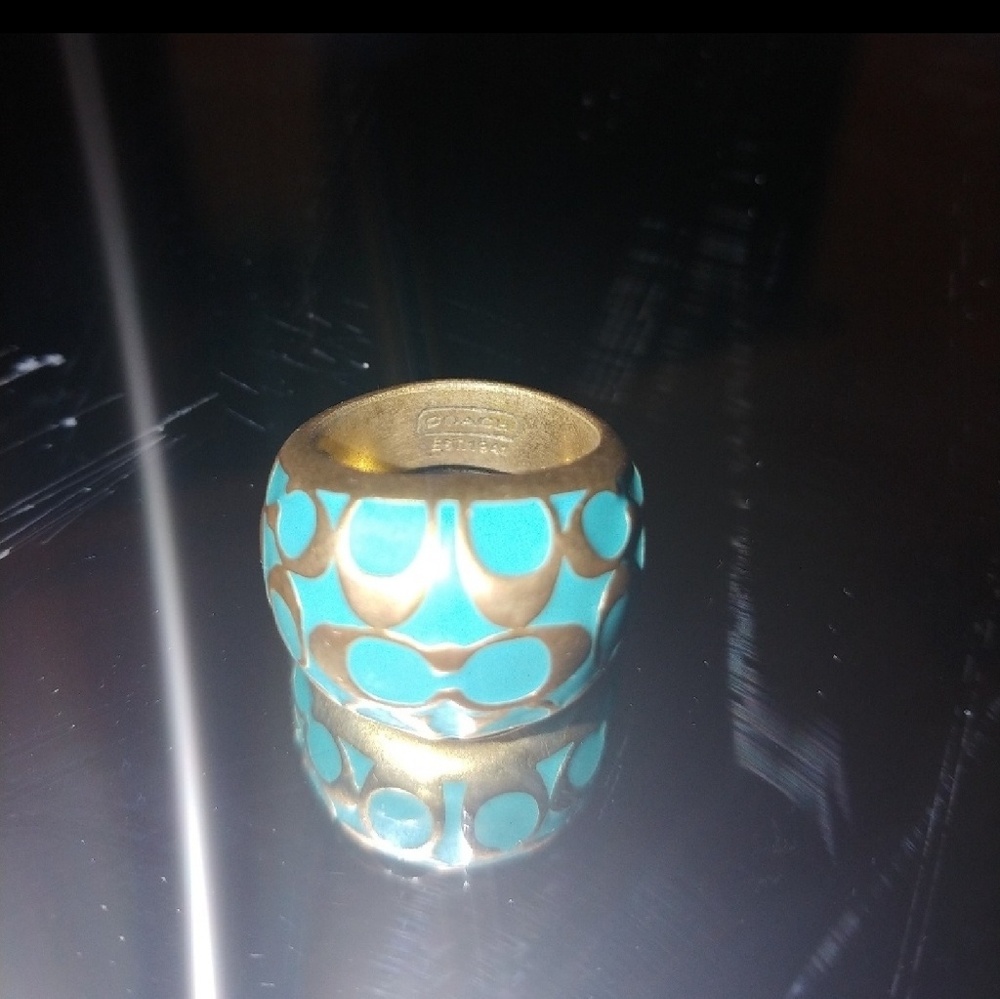 Coach Miranda Enamel Domed Ring Teal